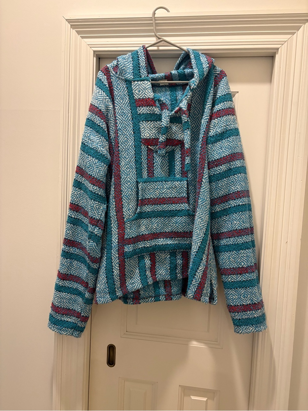 Striped Baja Hoodie in Teal and Burgundy